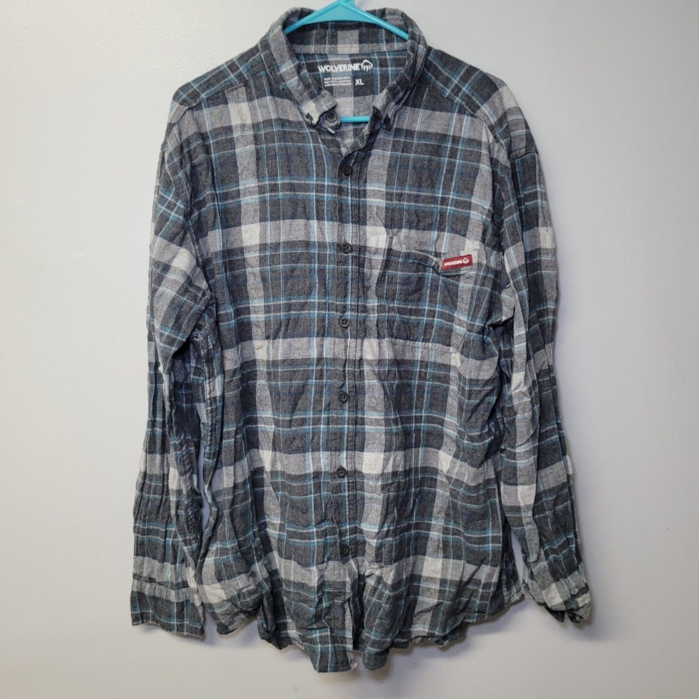 Wolverine Mens XL Gray Plaid Flannel Long Sleeve Button Up Shirt